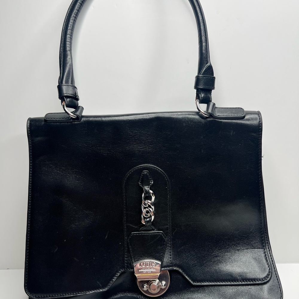 Lodis Black Satchel Bag with Polished Leather and Structured Design